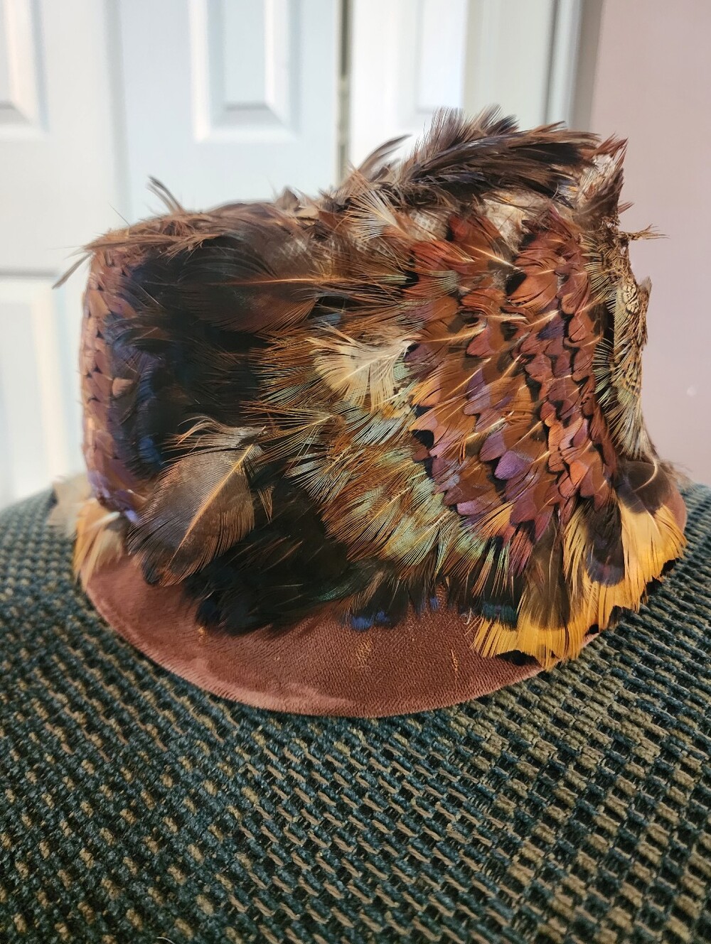 Vintage 1950's Brown Pheasant Feather Embellished Women’s Hat, RARE, Hand Made